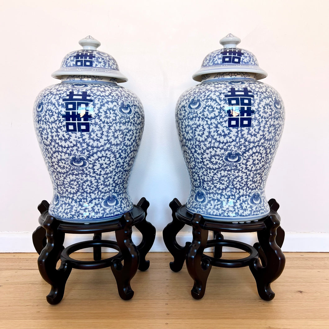 Double Happiness Porcelain Ginger Jars