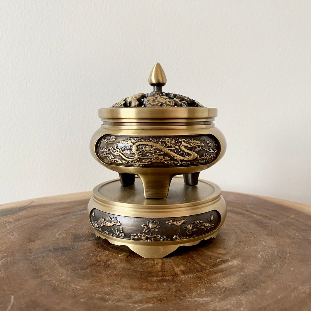 Dragon & Phoenix Brass Incense Burner