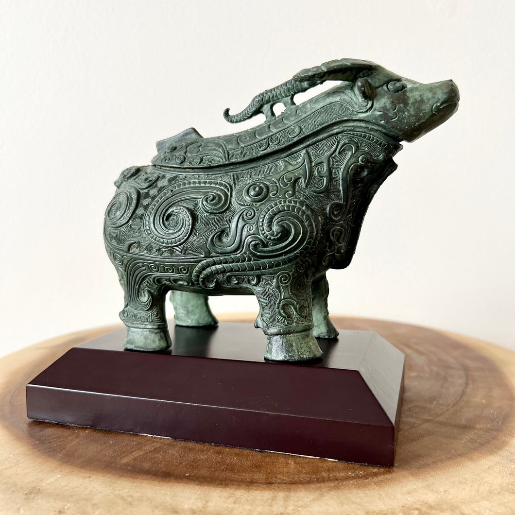 Vintage Bronze Ox Wine Vessel